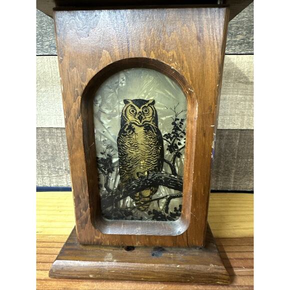 Vintage Owl Candle Holder Lantern Box Wooden Glass Window -scratches - Picture 3 of 8